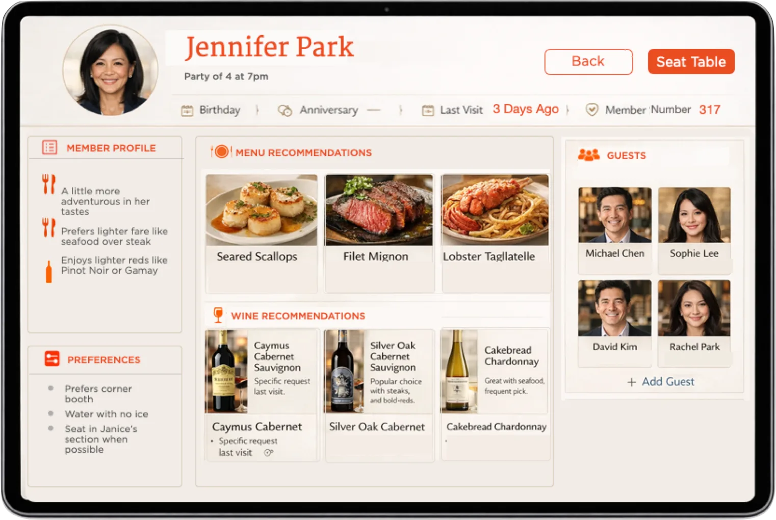 Rarify guest recognition dashboard